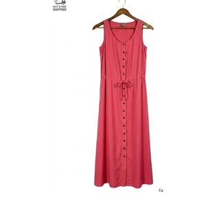 J. Jill Women's Solid Red Sleeveless Scoop Neck Button Front Jumpsuit‎ Pockets M